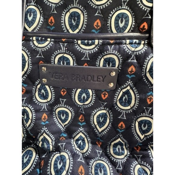 VERA BRADLEY QUILTED Blue PAISLEY FAUX LEATHER TRIM TOTE LARGE Very Good Cond - Picture 4 of 8